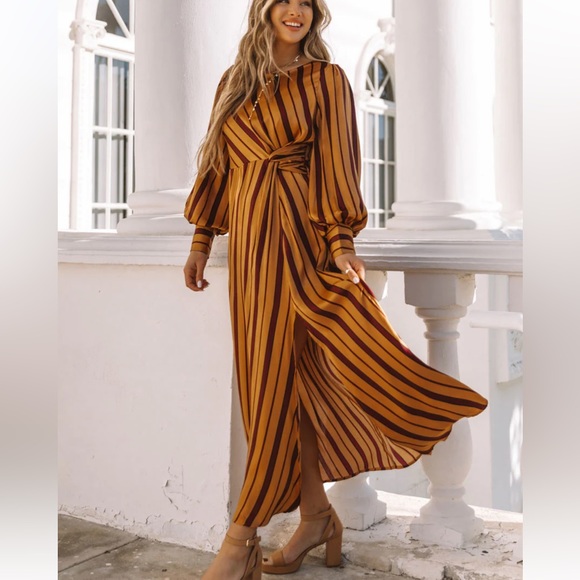 Skies Are Blue NWT Jiya Satin Striped Twist Front Maxi Dress Size Large - Picture 3 of 16